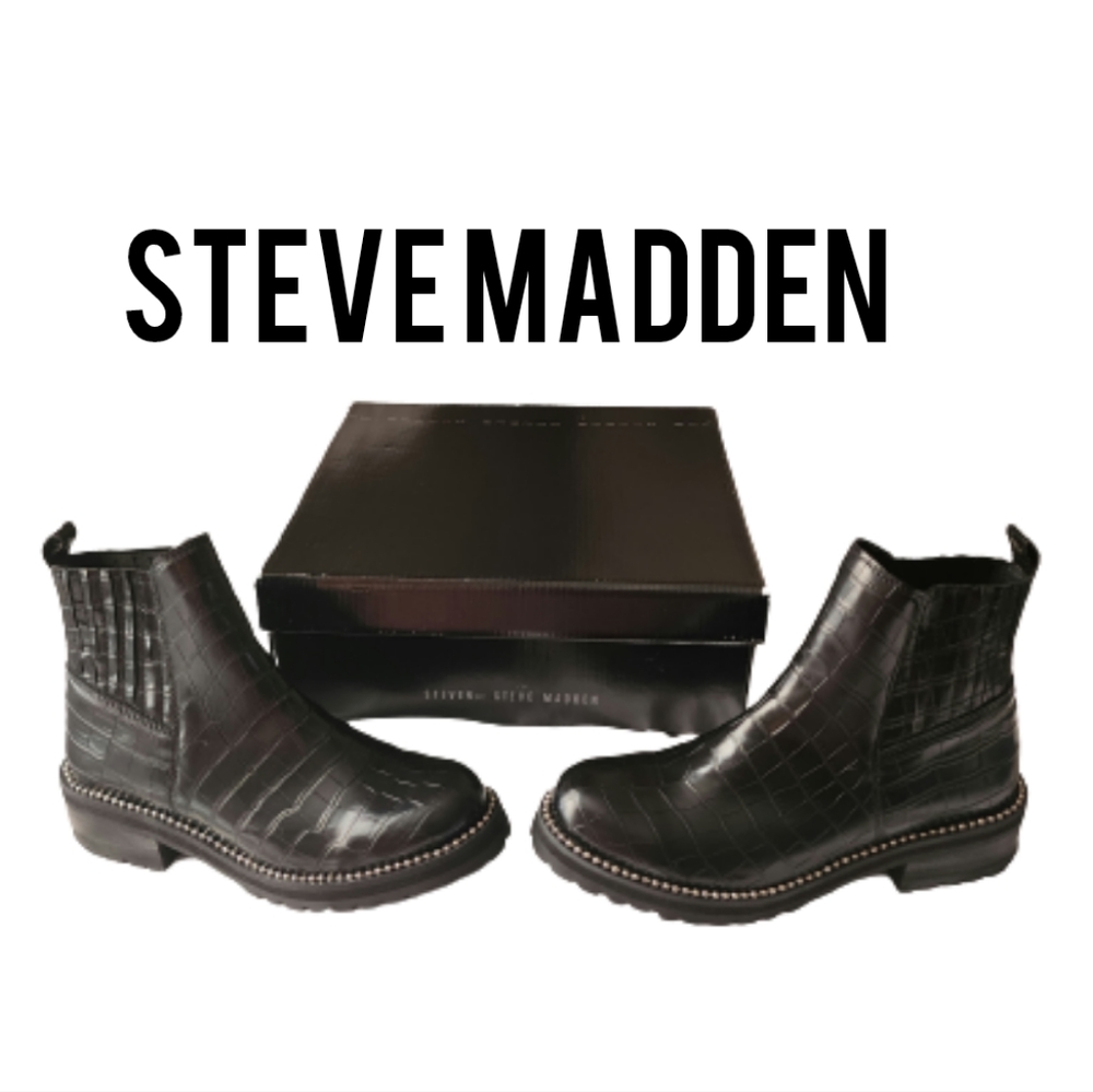 Steve Madden Veerly Leather Chelsea Boots Crocodile Print Size 8.5
